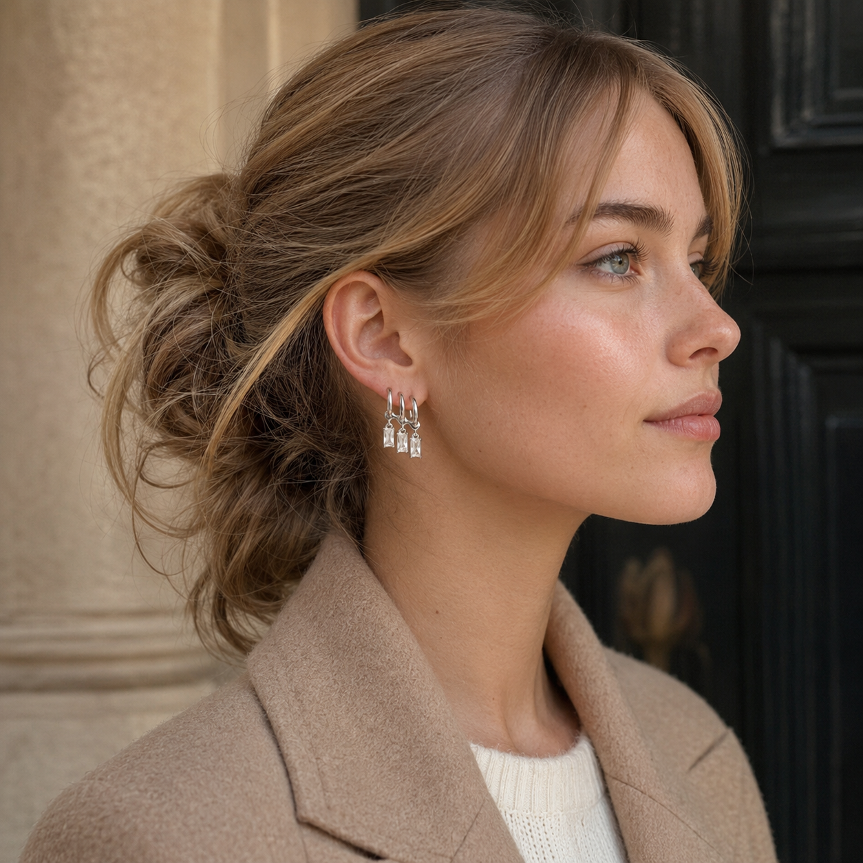 925 Sterling Silver Elegant Dangle Triple Hoop Earrings