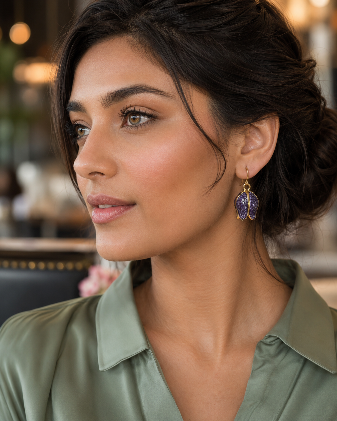 Gold Plated Purple Tulip Drop Earrings