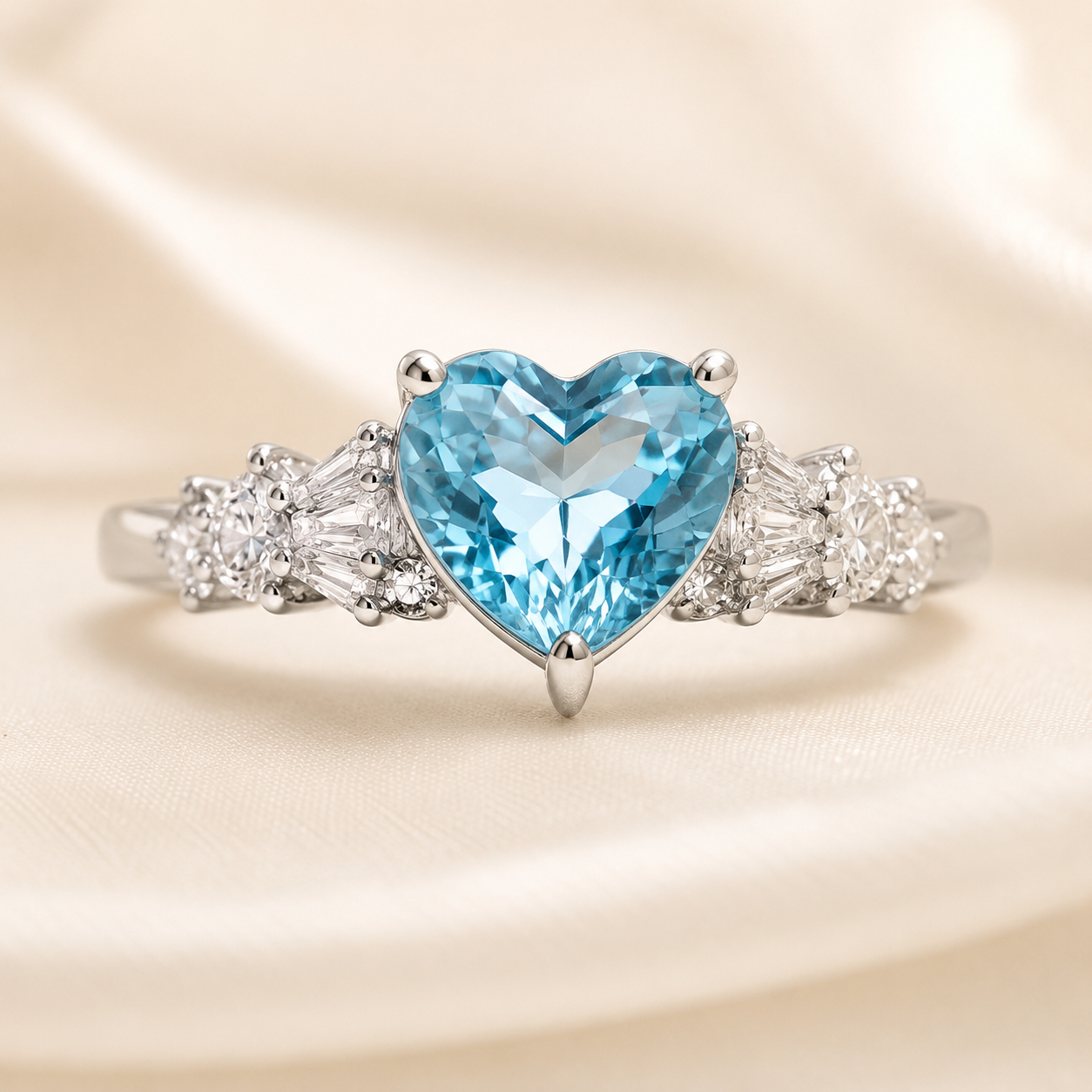 Heart Blue Topaz 925 Silver Ring