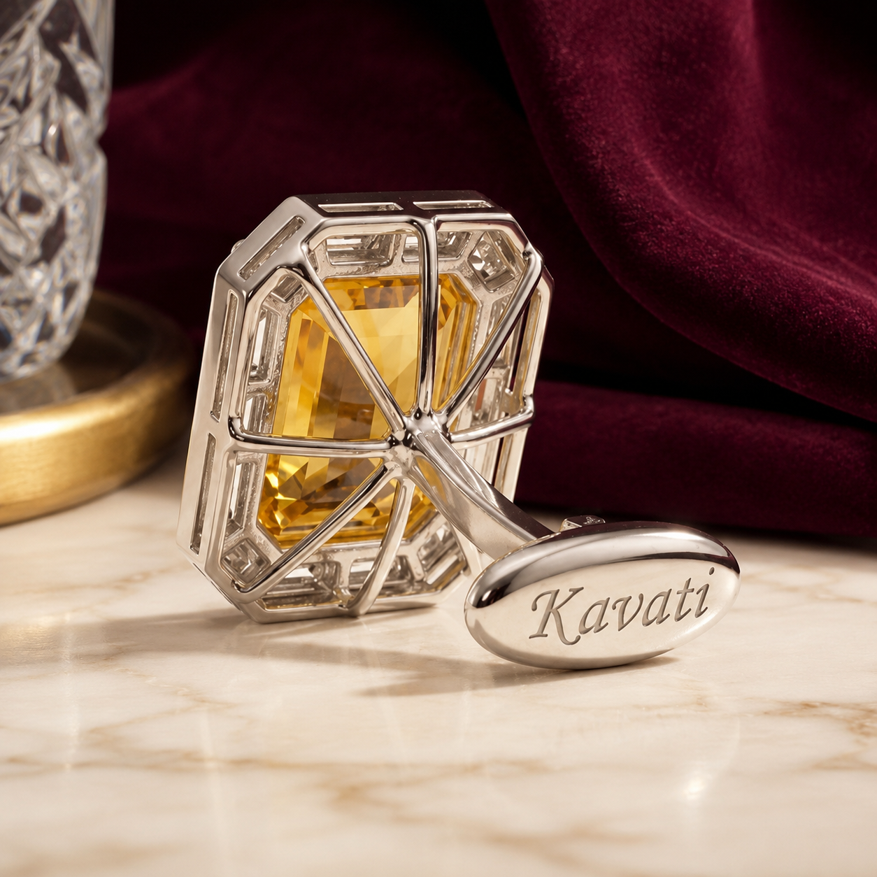 Yellow Emerald-Cut Silver Cufflinks