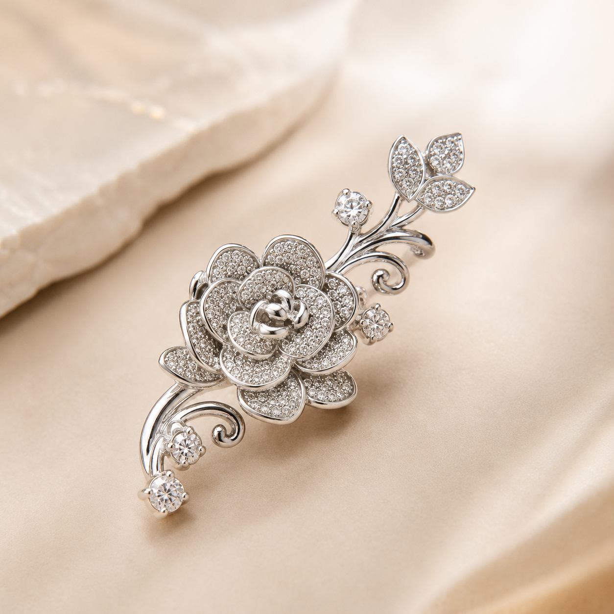 925 Silver Minimalist Bridal Floral Ear Climber