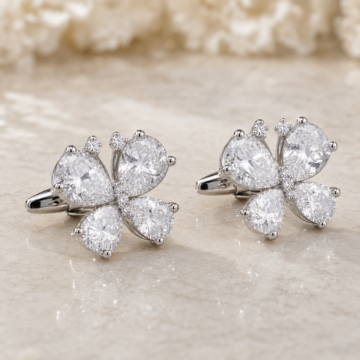 White CZ Butterfly Cufflinks