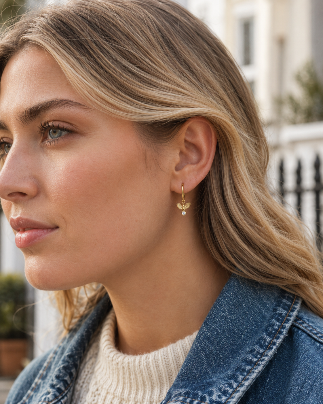 Angel Wing Gold Huggie Earrings