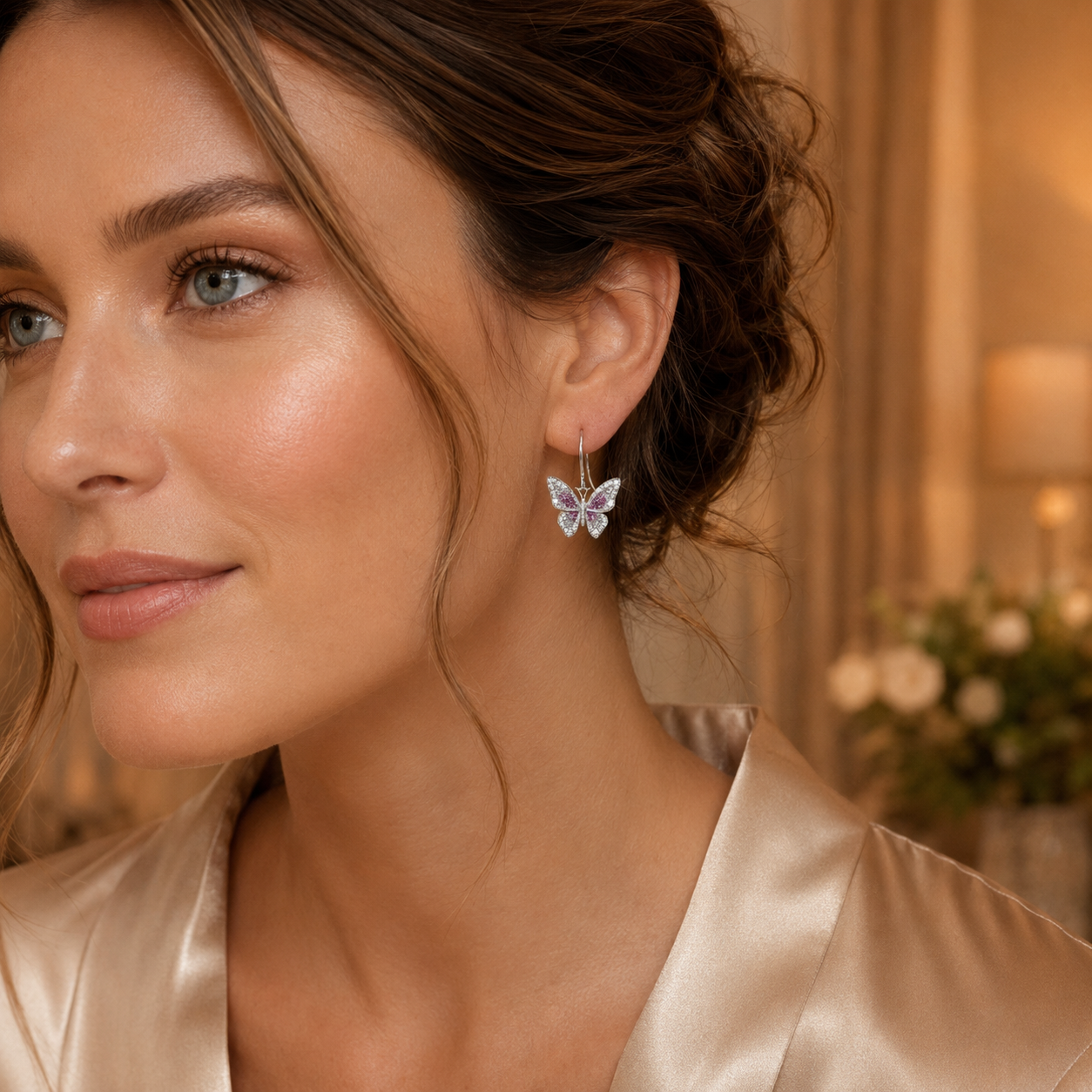 Delicate Pink Ombre Butterfly Drop Earrings