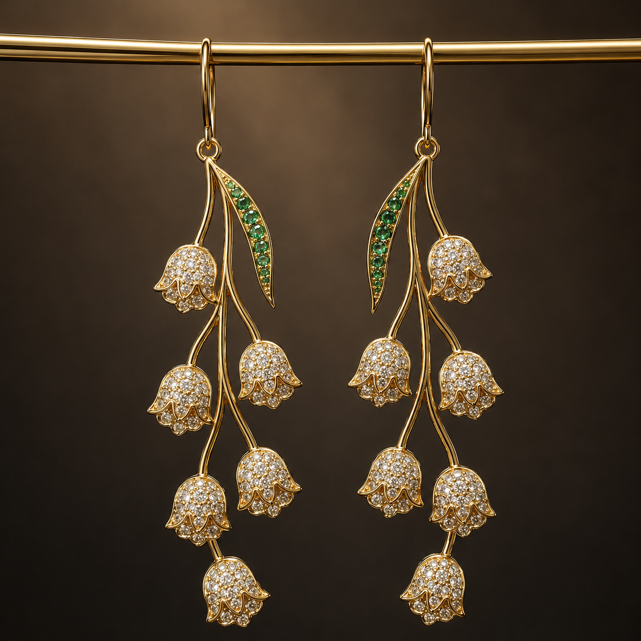 Golden Lily of the Valley Drop Earrings