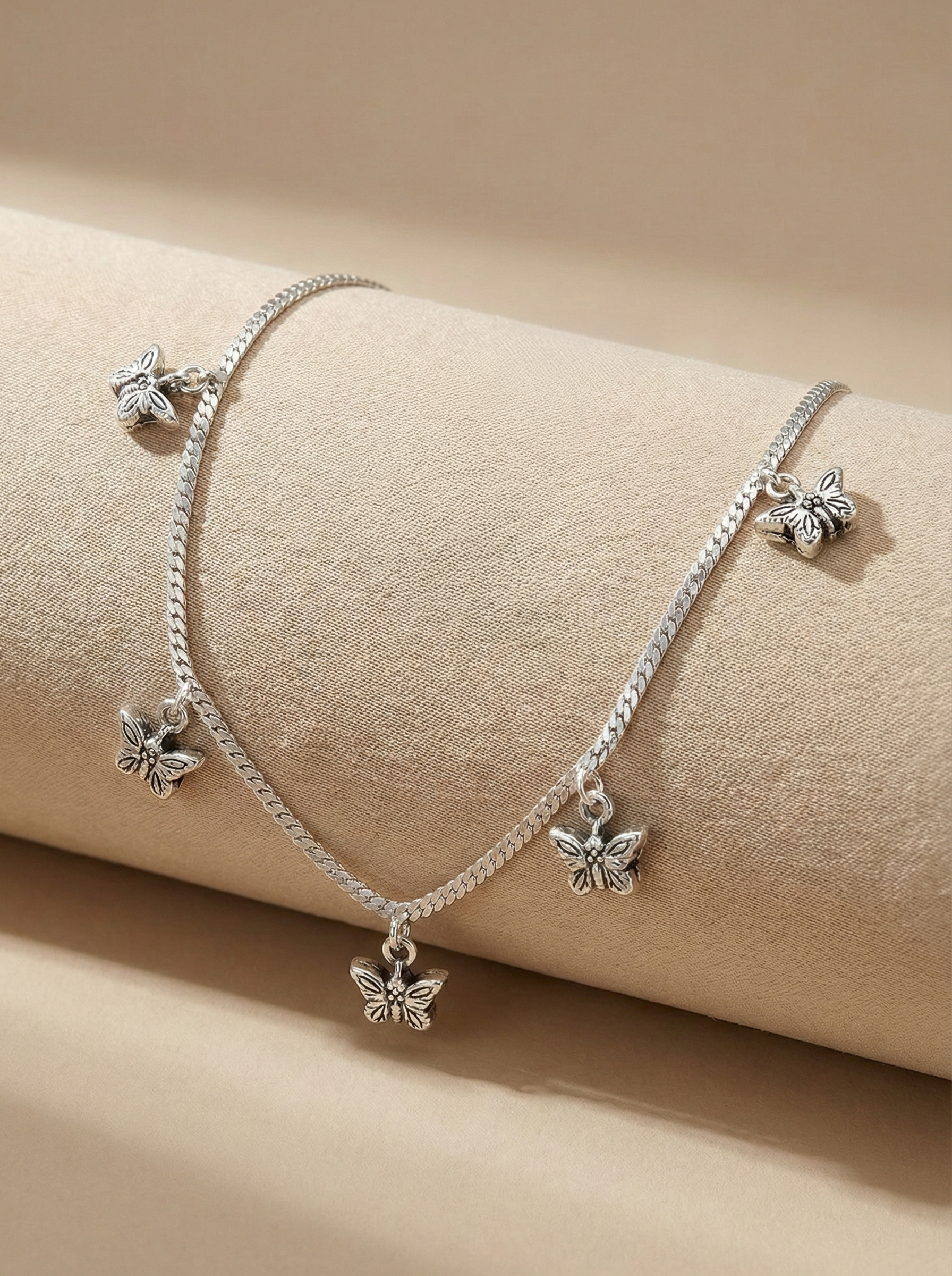 Handcrafted 925 Sterling Silver Butterfly Charm Anklet