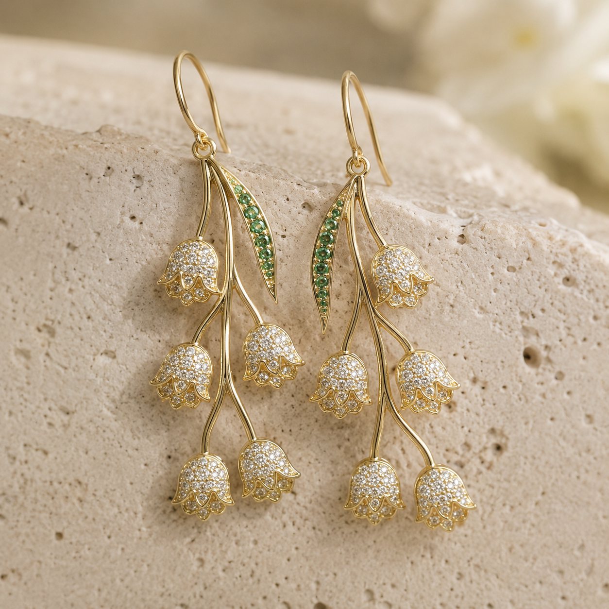 Golden Lily of the Valley Drop Earrings