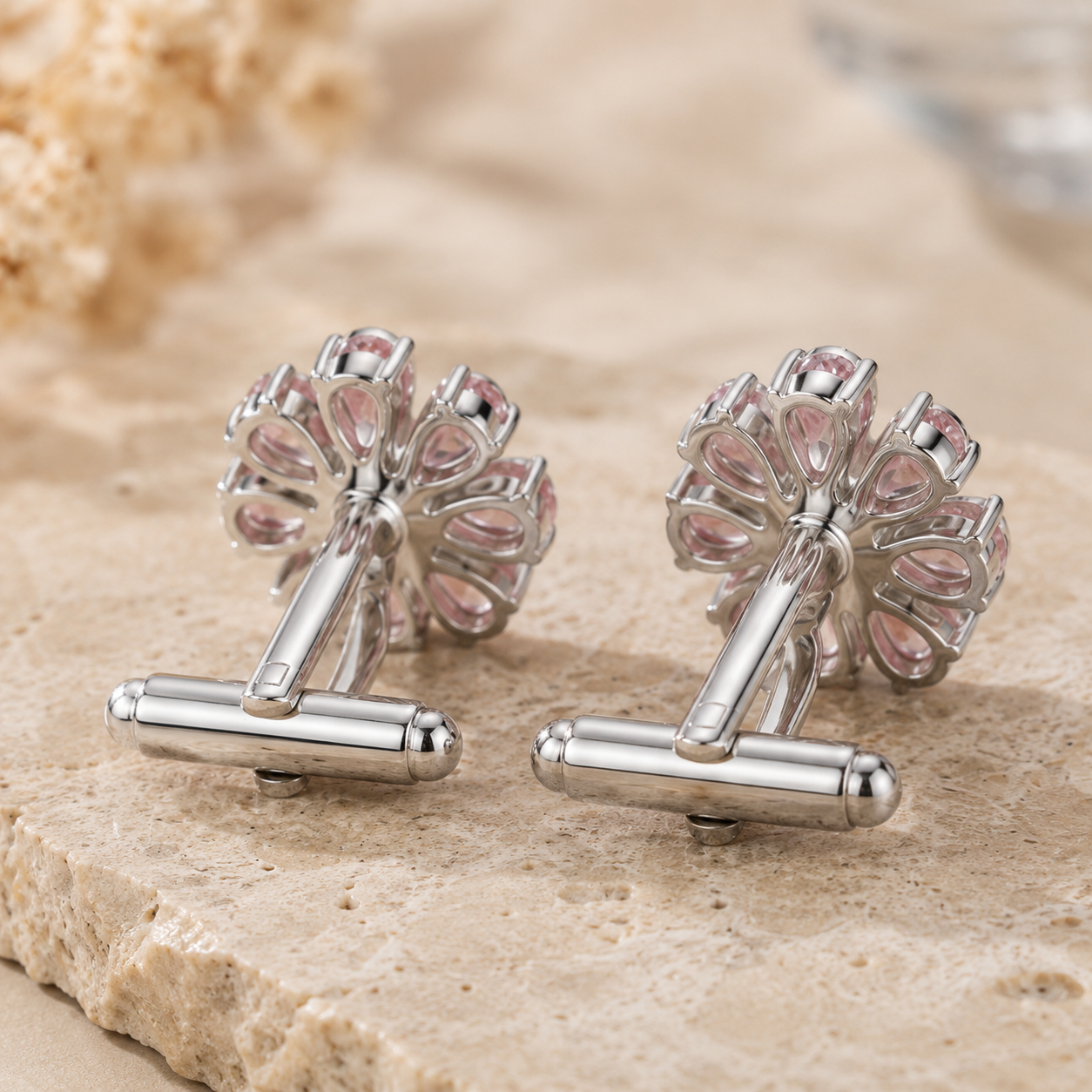Pink Daisy Silver Cufflinks