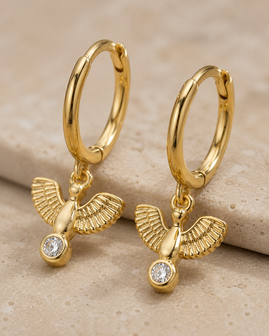 Angel Wing Gold Huggie Earrings