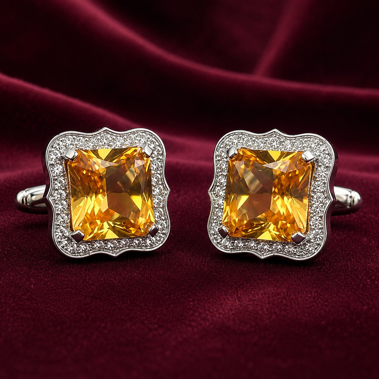 Handmade Silver Sapphire Zircon Cufflinks, Heirloom Vintage Style Floral Pin