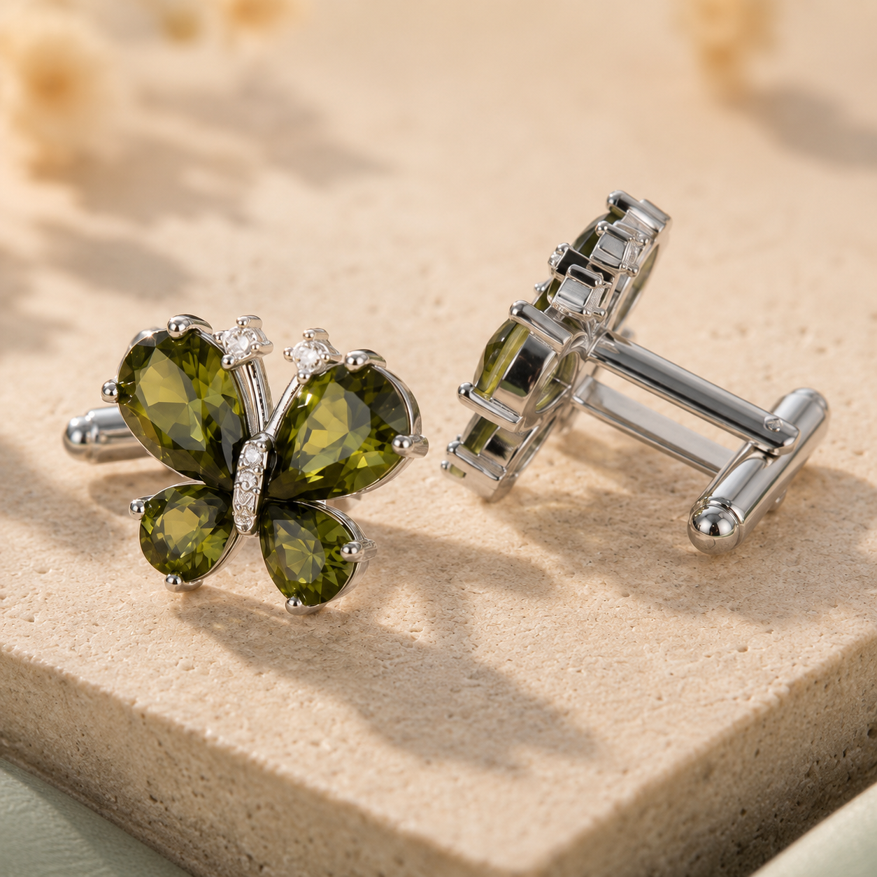 Green CZ Butterfly Cufflinks