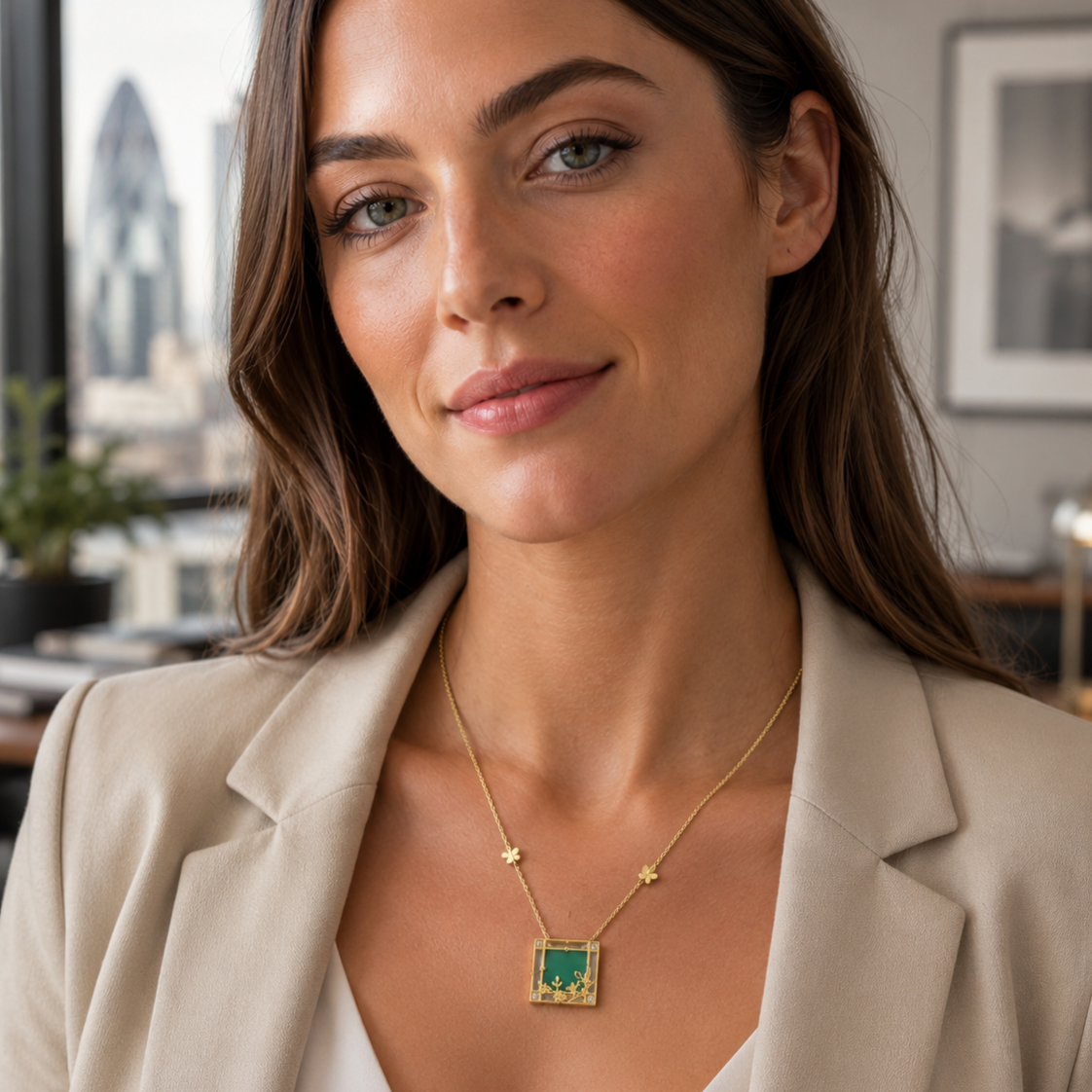 Green Princess-Cut Square Pendant Necklace