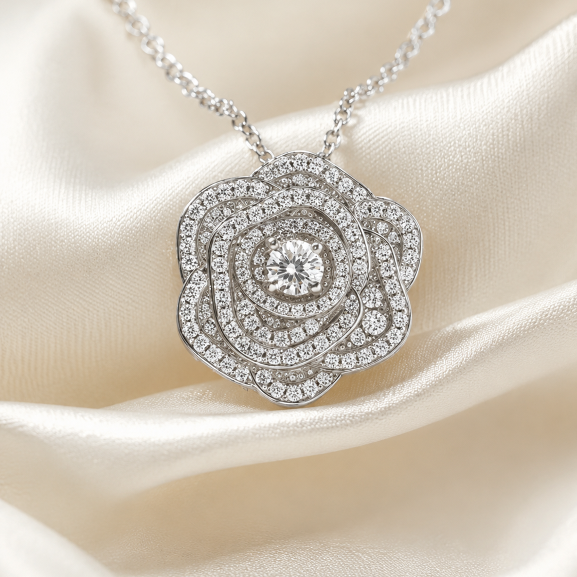 English Rose Floral Pendant Necklace