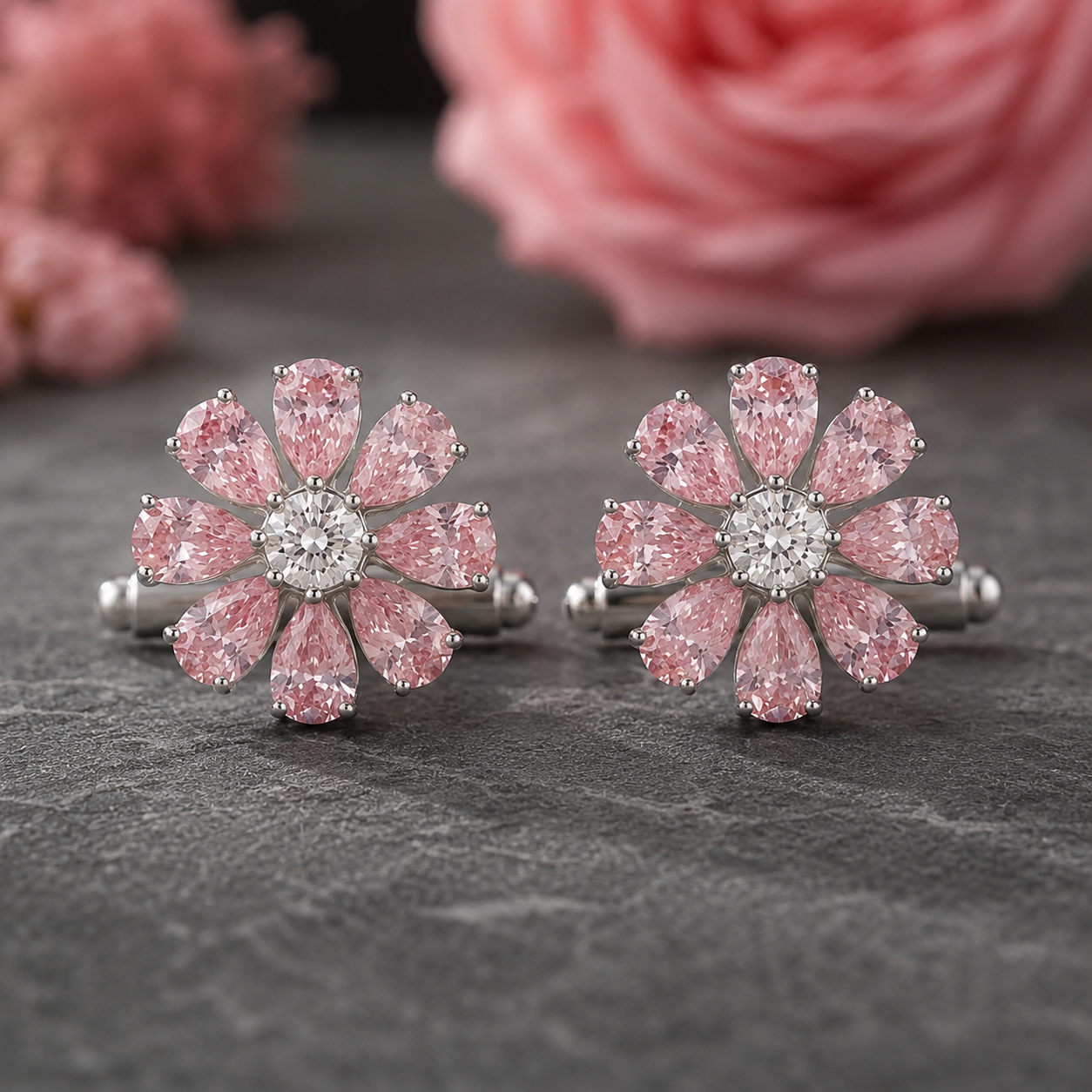 Pink Daisy Silver Cufflinks