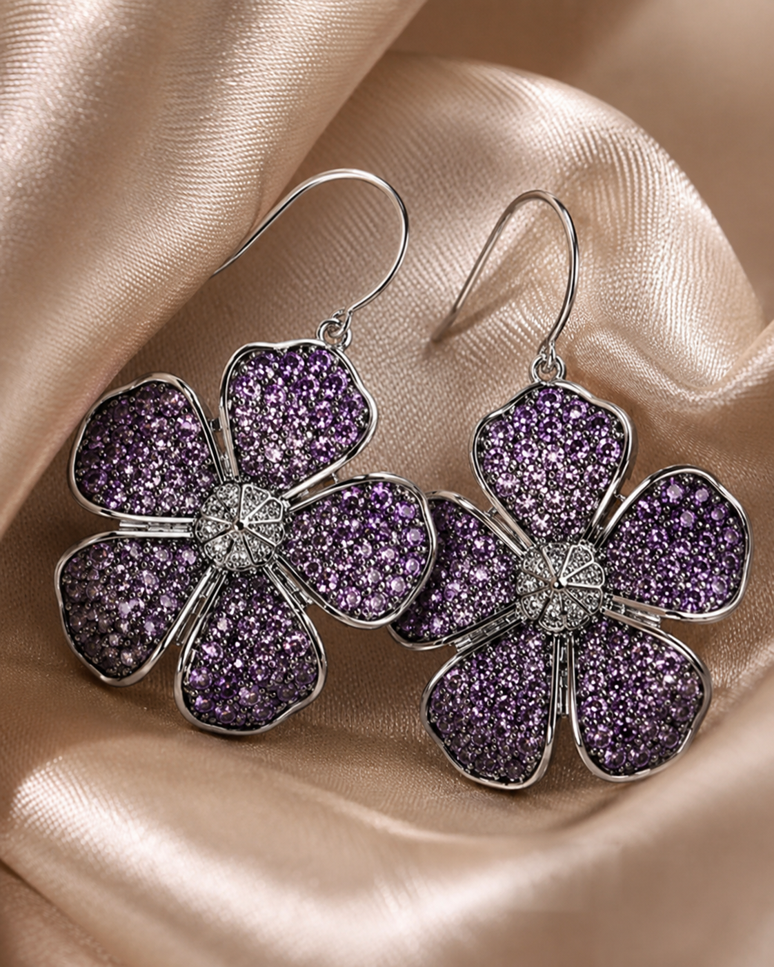 Five Petal Ombre Blossom Dangle Earrings - Purple