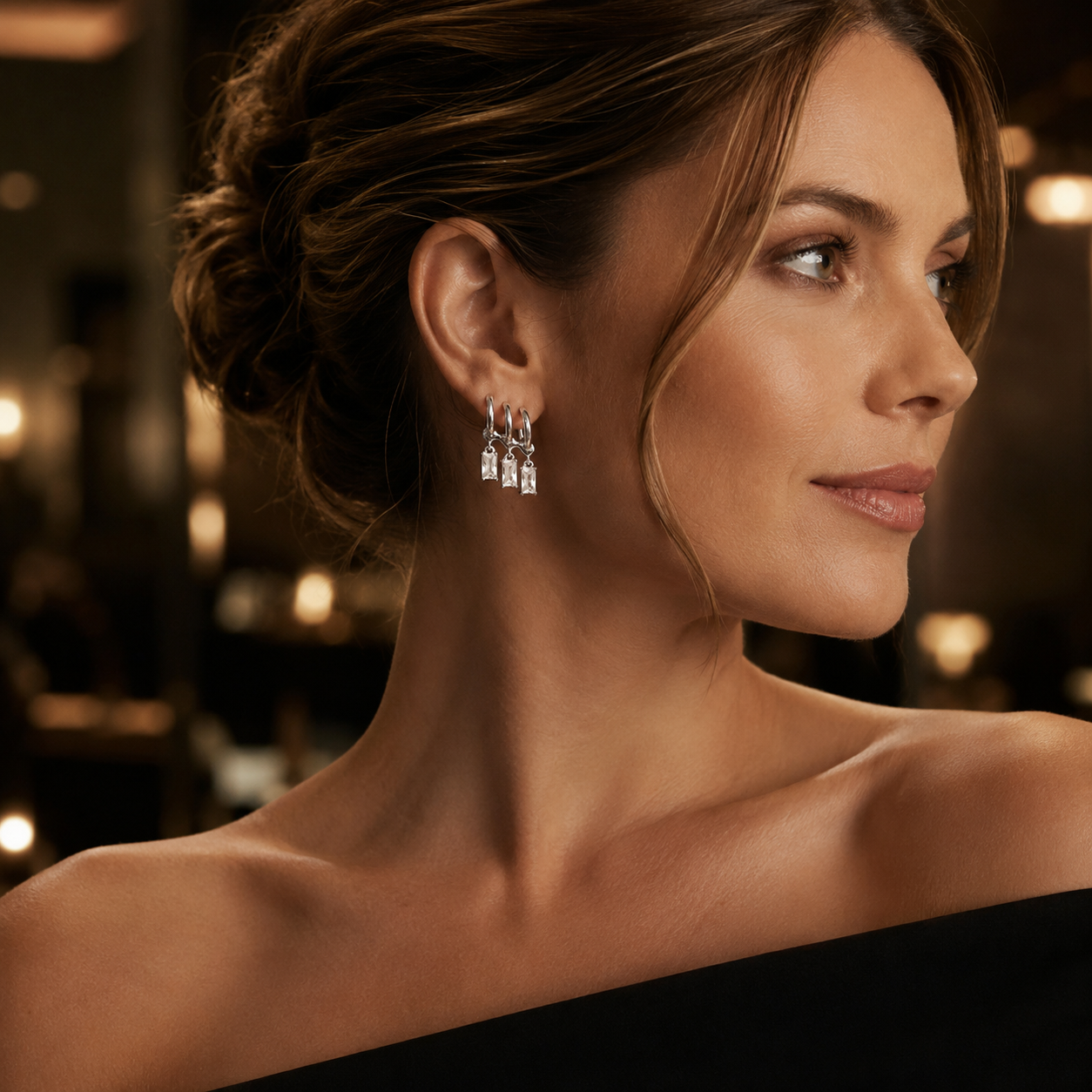 925 Sterling Silver Elegant Dangle Triple Hoop Earrings
