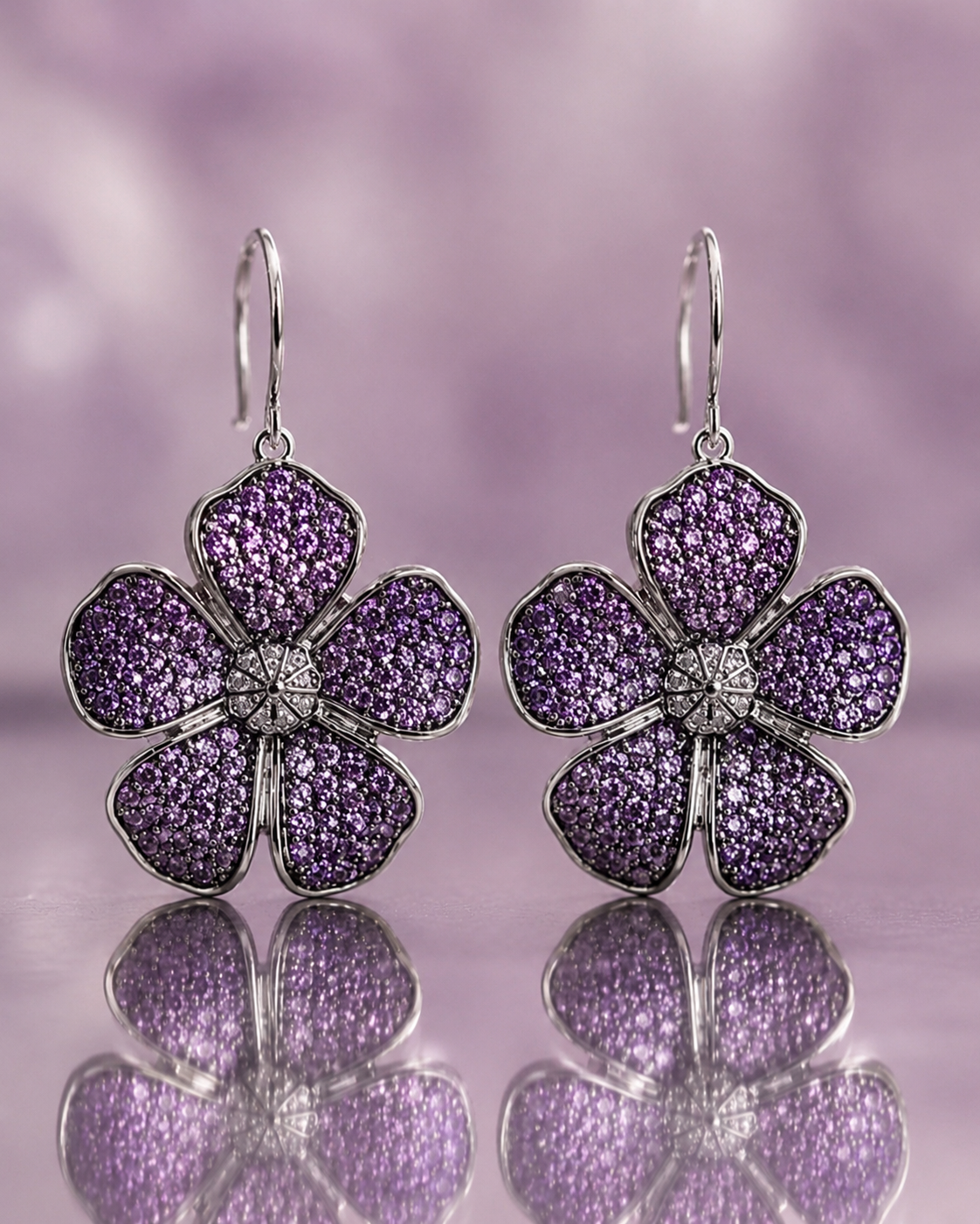 Five Petal Ombre Blossom Dangle Earrings - Purple
