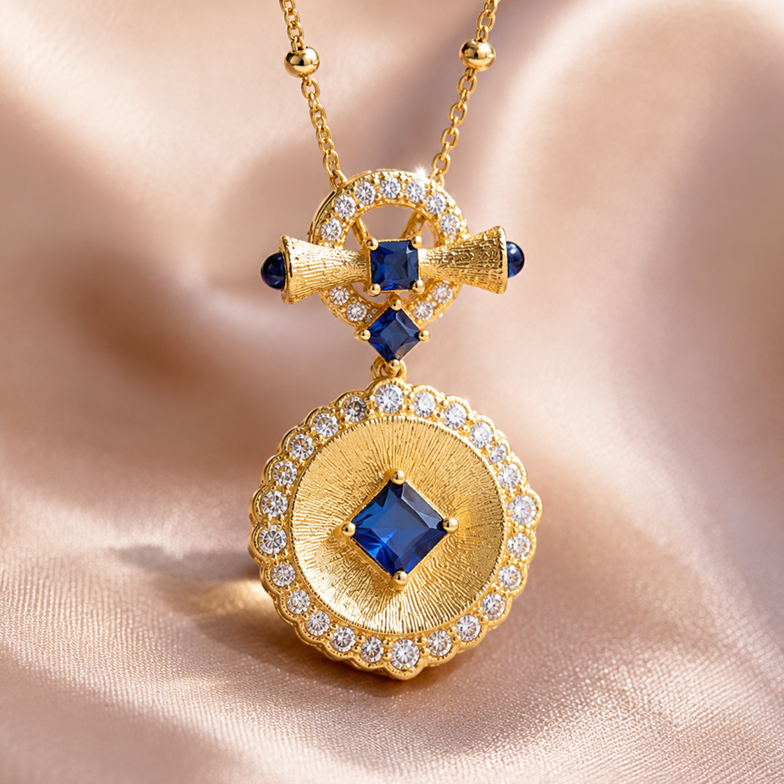 Sapphire Blue Circle Pendant Necklace