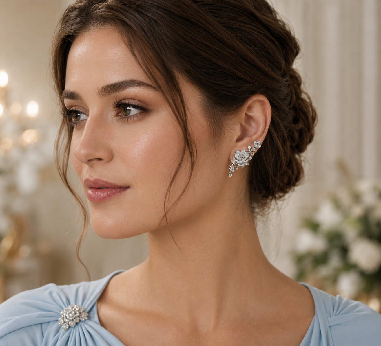 925 Silver Minimalist Bridal Floral Ear Climber