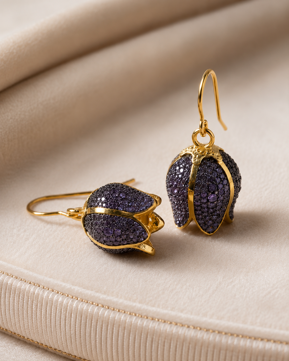 Gold Plated Purple Tulip Drop Earrings
