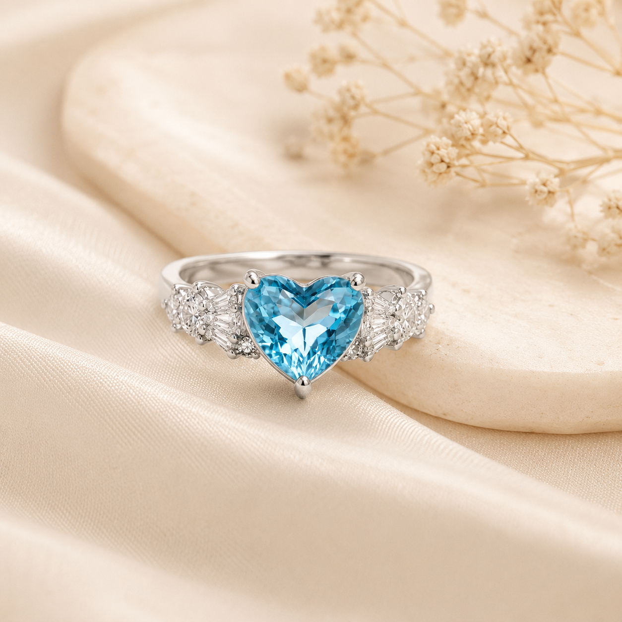 Heart Blue Topaz 925 Silver Ring