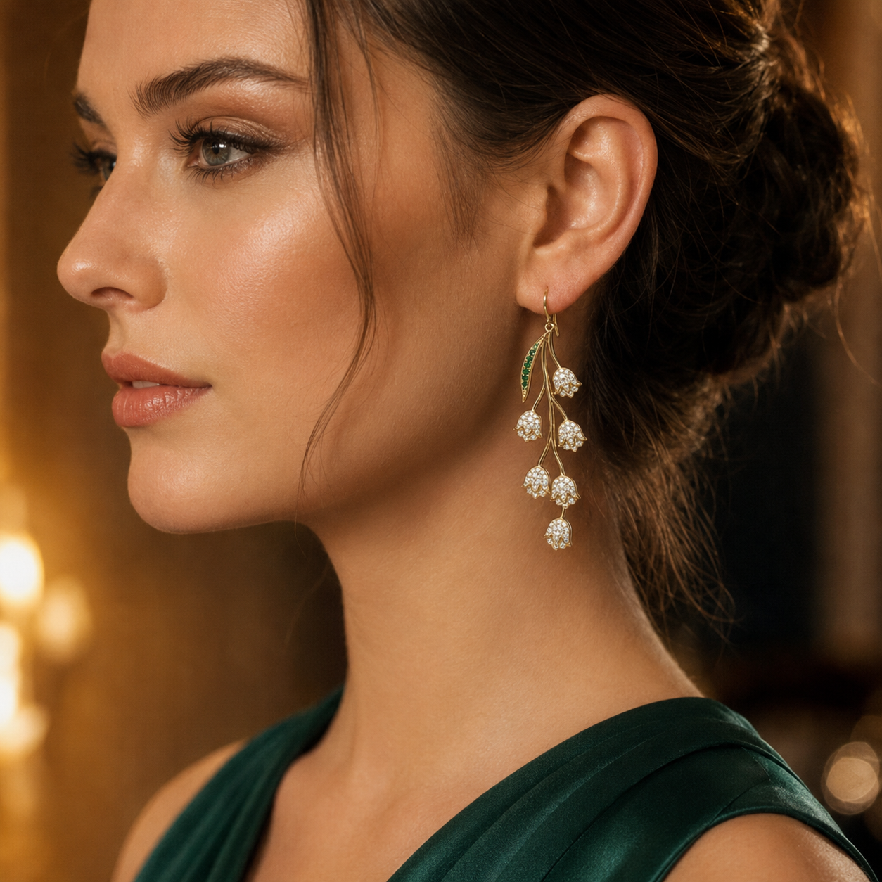 Golden Lily of the Valley Drop Earrings