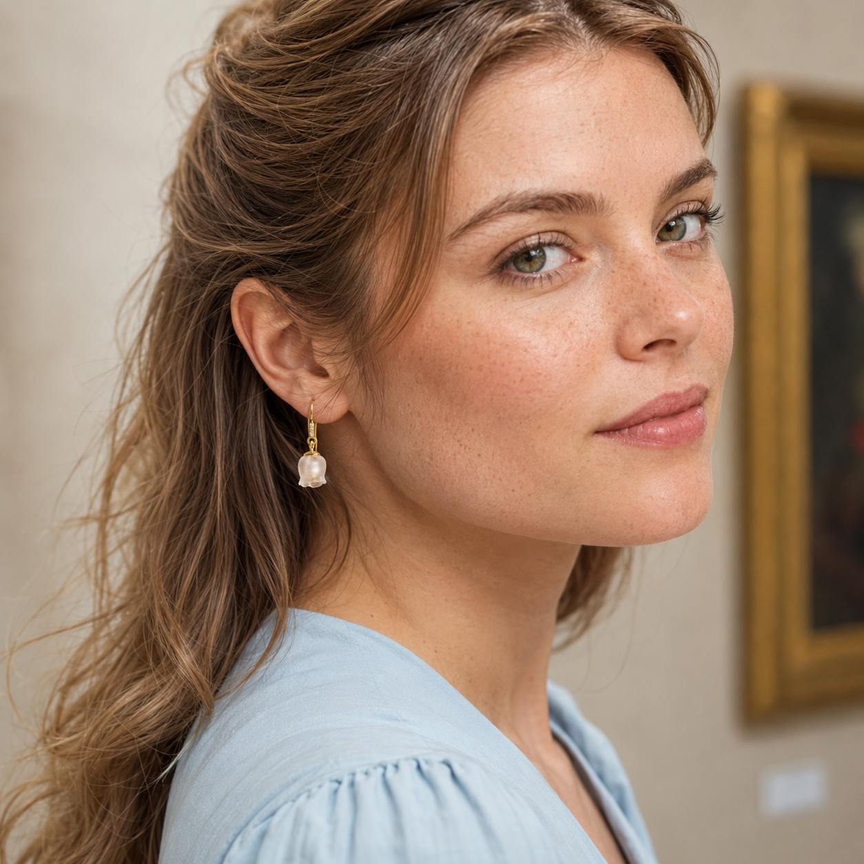 Frosted Flower Drop Earrings in 925 Silver with 18K Gold Plating