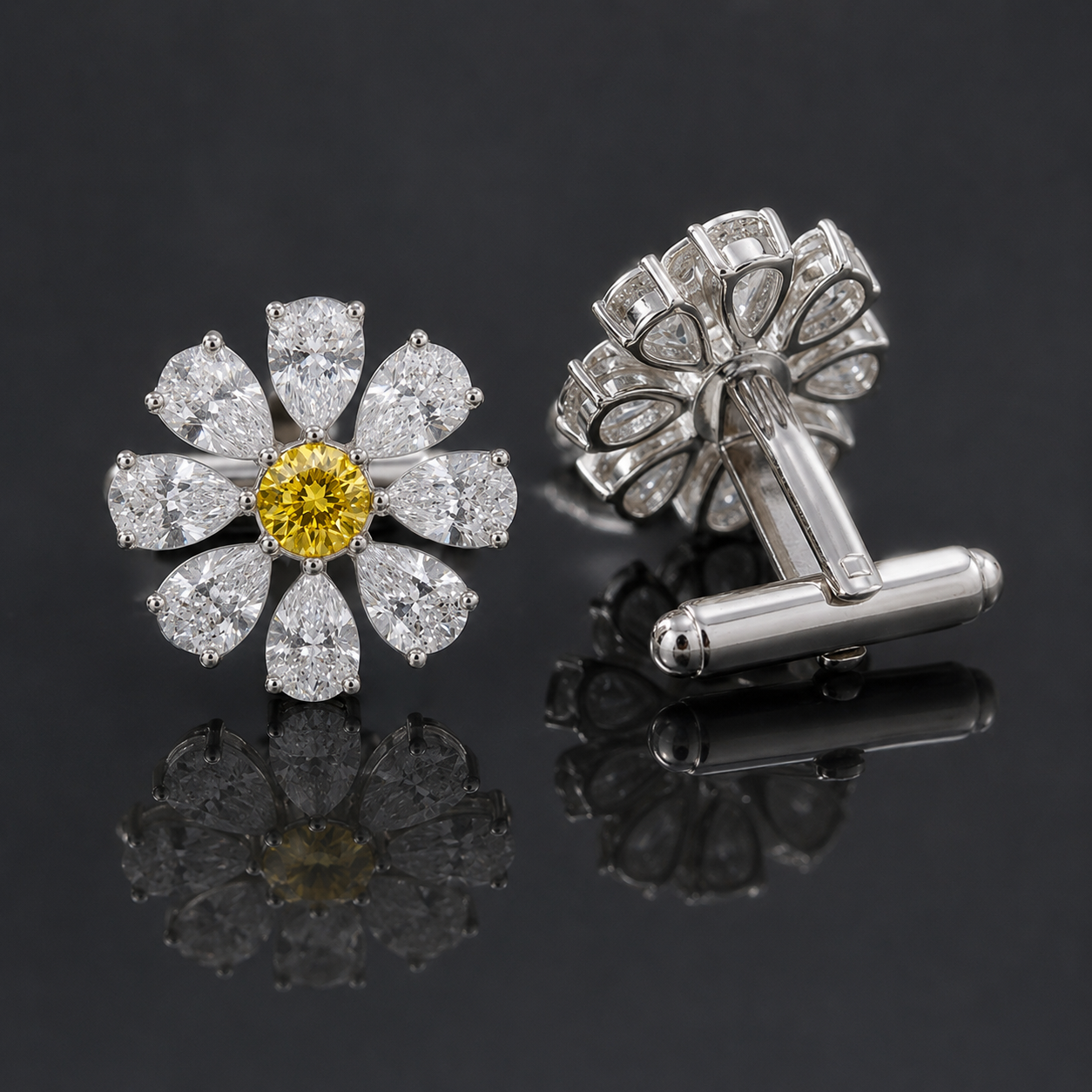 White Daisy Silver Cufflinks
