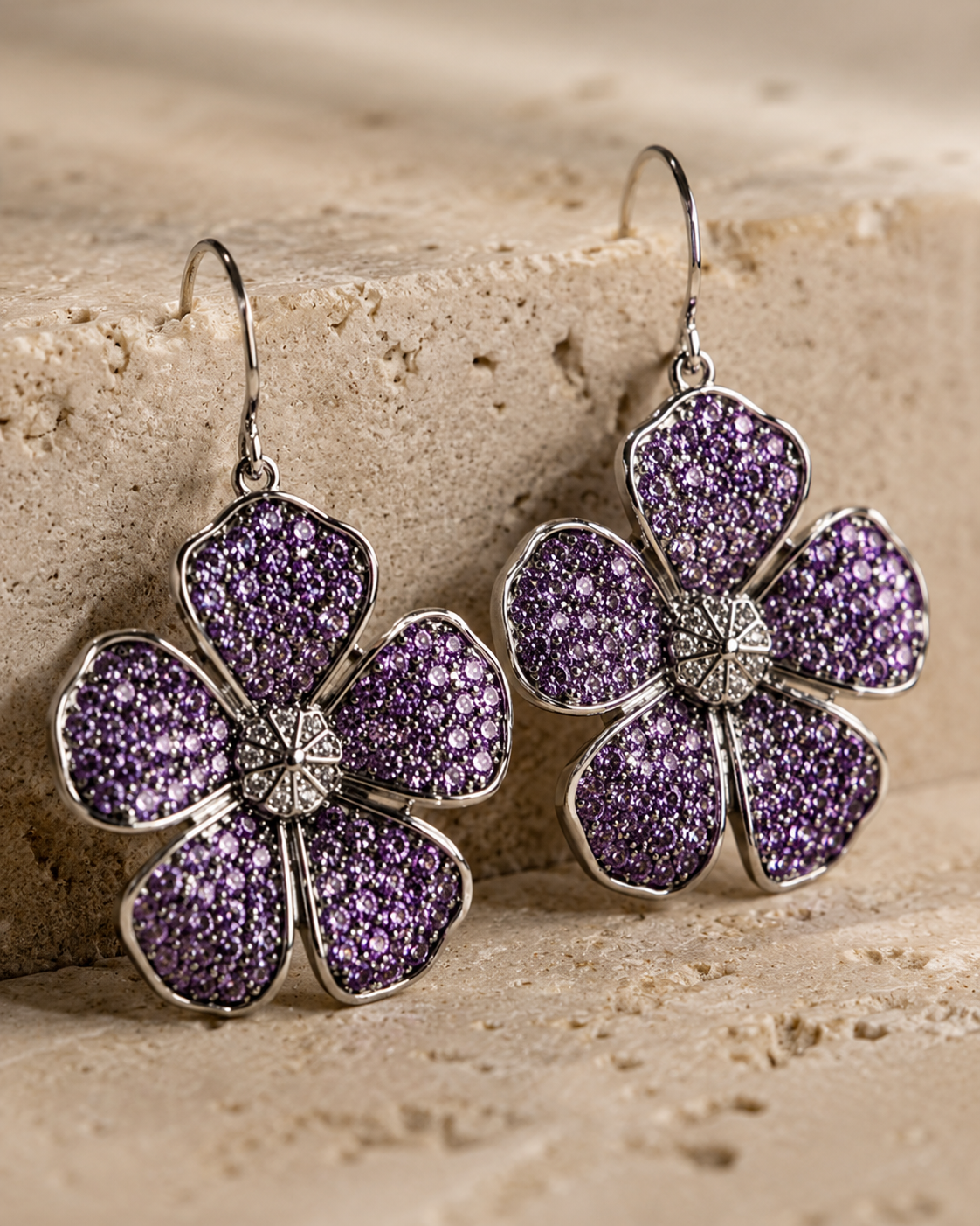 Five Petal Ombre Blossom Dangle Earrings - Purple