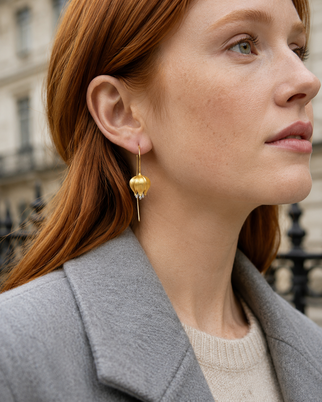 925 Silver 18K Gold Coated Tulip Drop Earrings