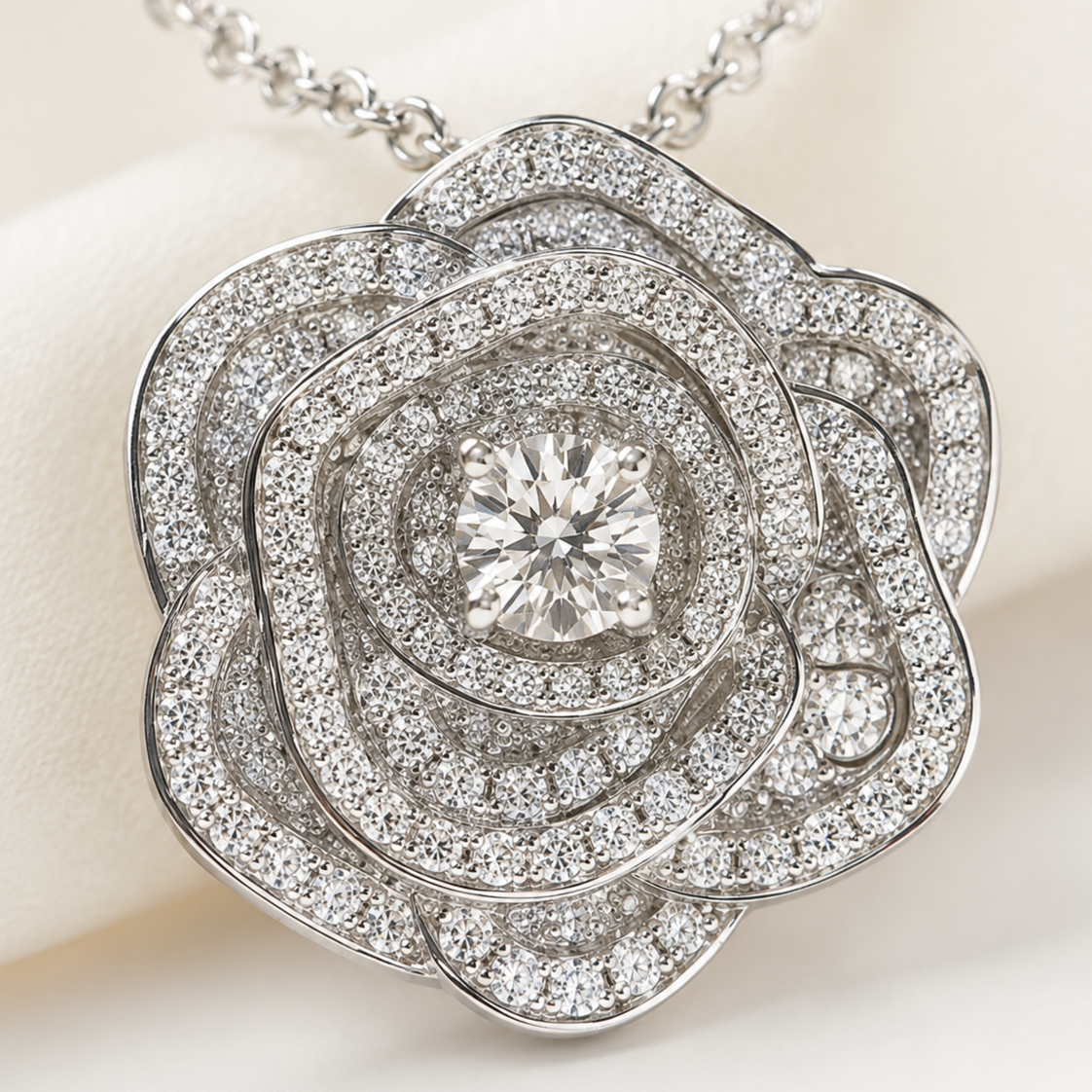 English Rose Floral Pendant Necklace