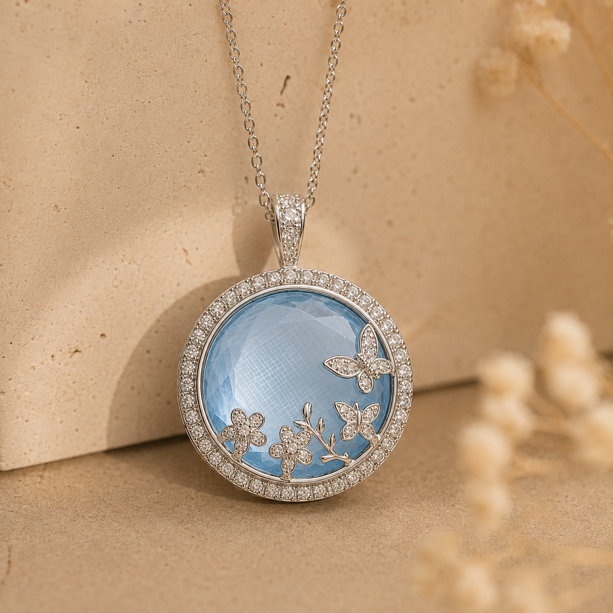 Blush Butterfly Garden Circle Pendant
