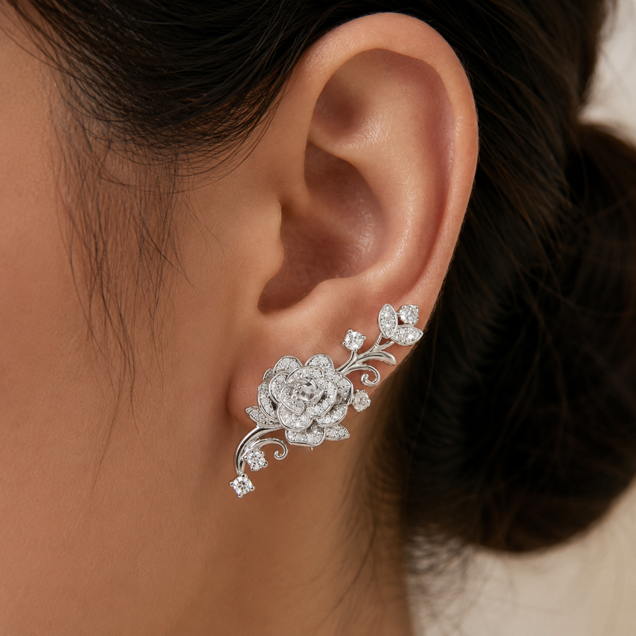 925 Silver Minimalist Bridal Floral Ear Climber