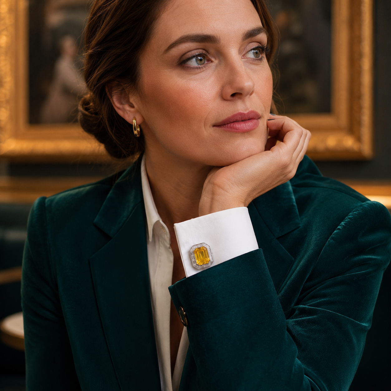 Yellow Emerald-Cut Silver Cufflinks