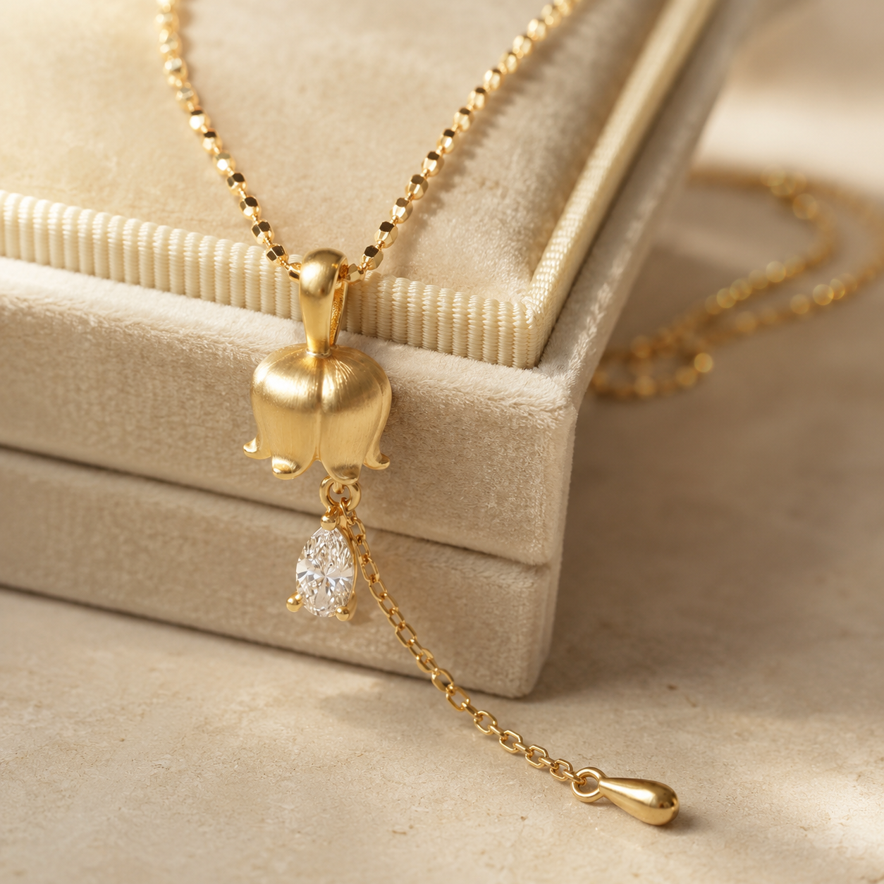 Silver Tulip Botanical Pendant Necklace