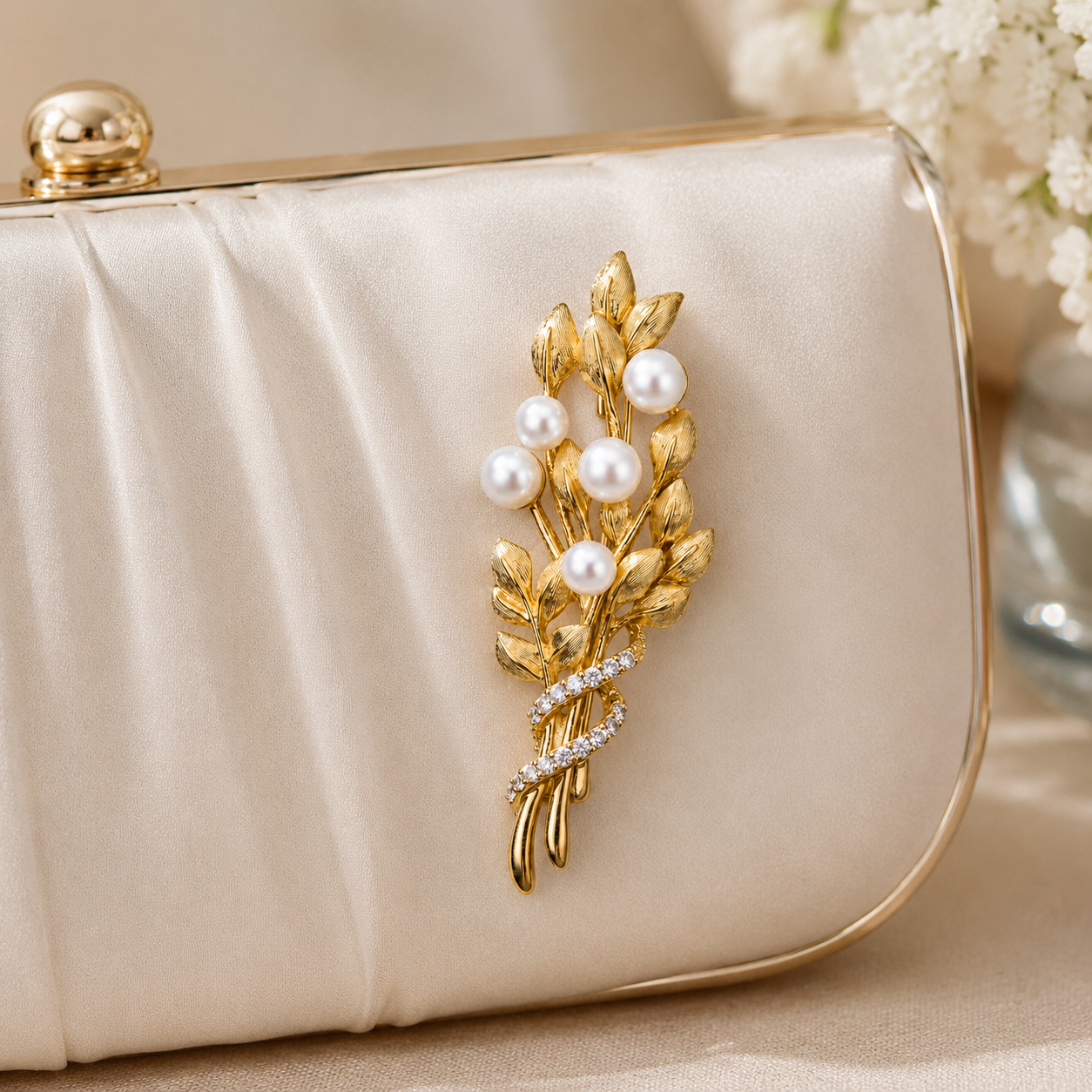 18K Gold Plated Floral Vintage Freshwater Pearl Brooch