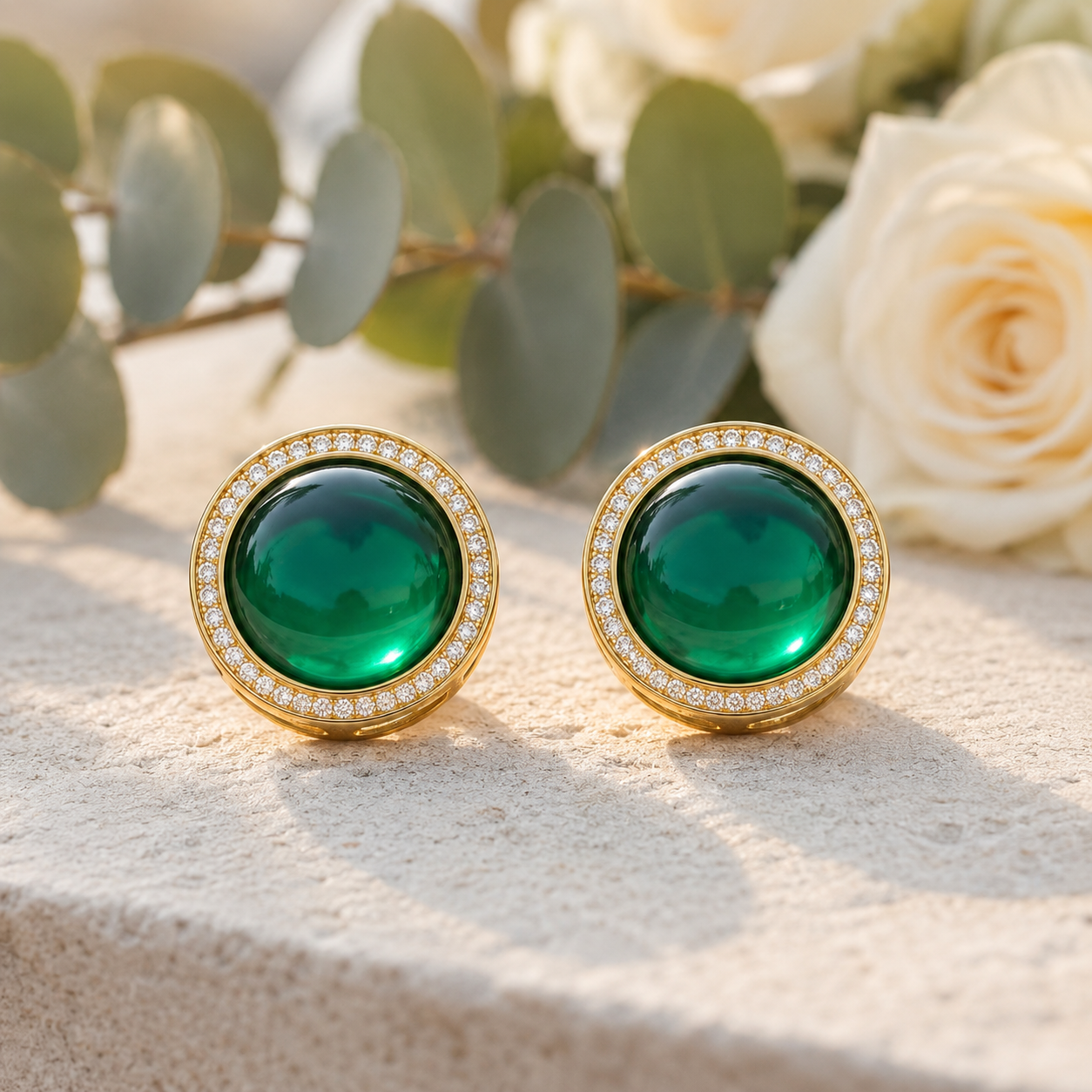 18K Gold Plated Emerald Cubic Zirconia 15mm Button Cover