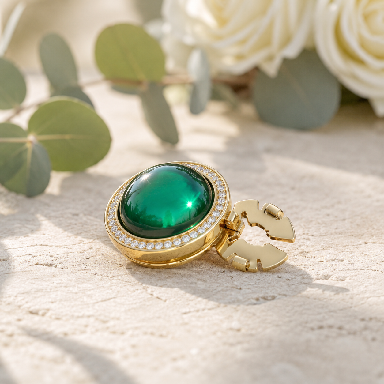 18K Gold Plated Emerald Cubic Zirconia 15mm Button Cover