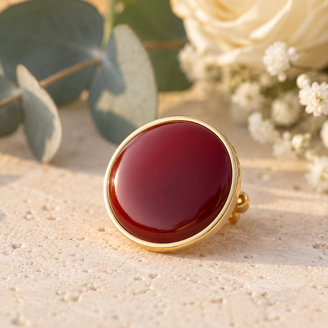 Red Agate Button Clip with Gold-Plated Finish