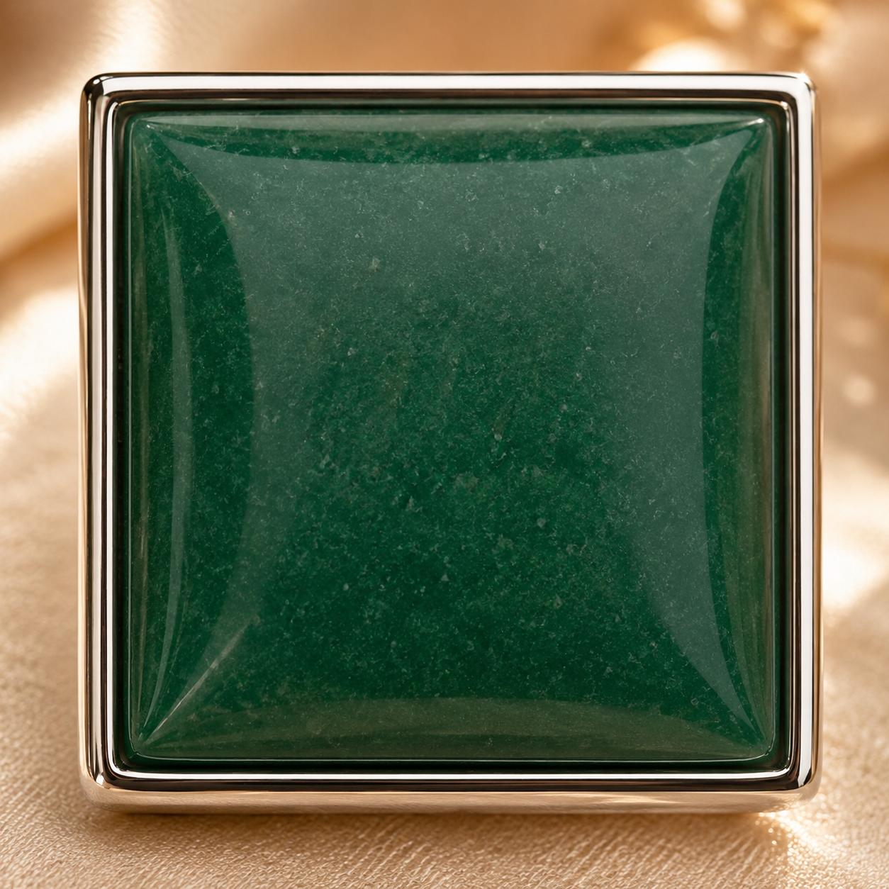 Aventurine Crystal 15mm Button Clip with Silver-Tone Rhodium Plating