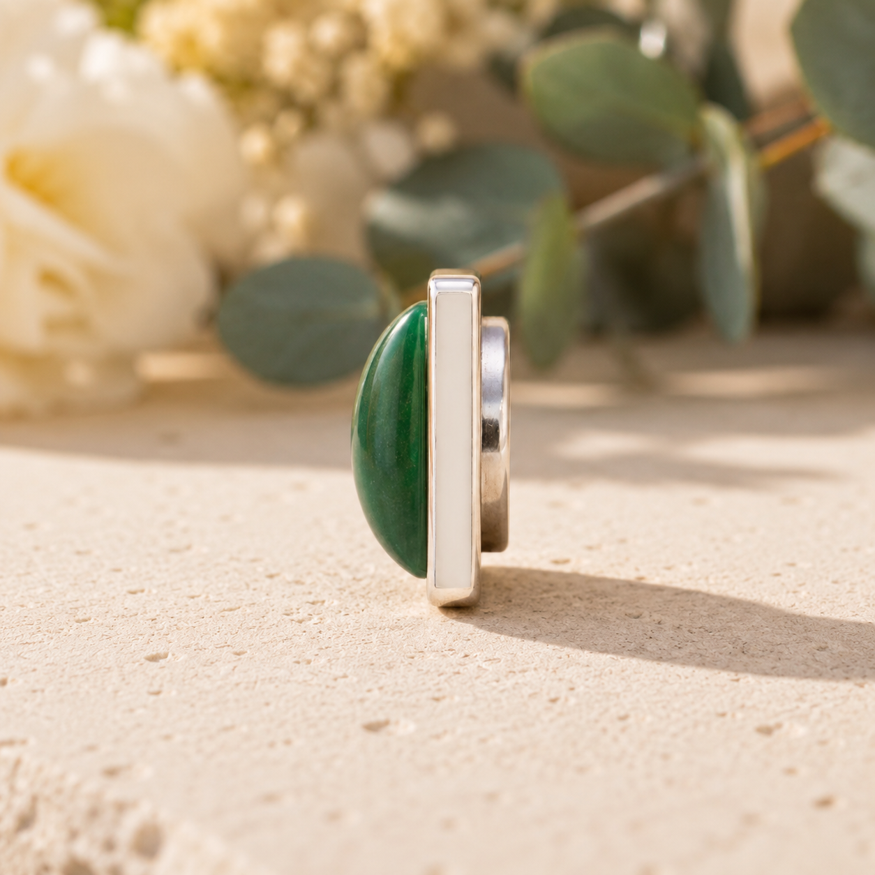 Aventurine Crystal 15mm Button Clip with Silver-Tone Rhodium Plating