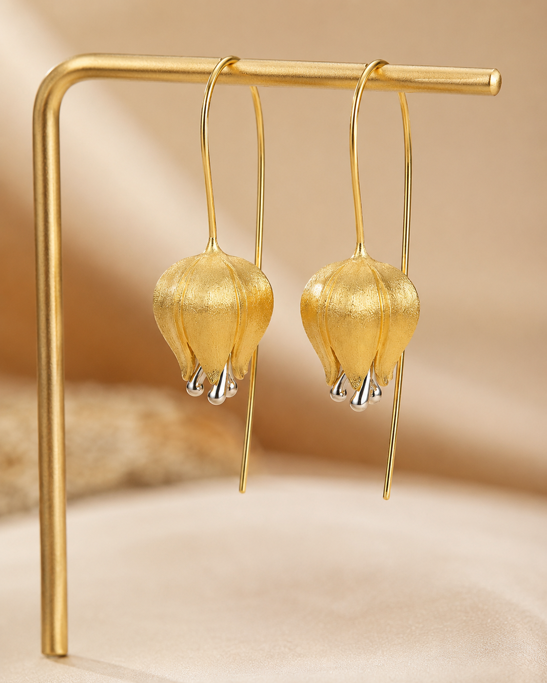 925 Silver 18K Gold Coated Tulip Drop Earrings