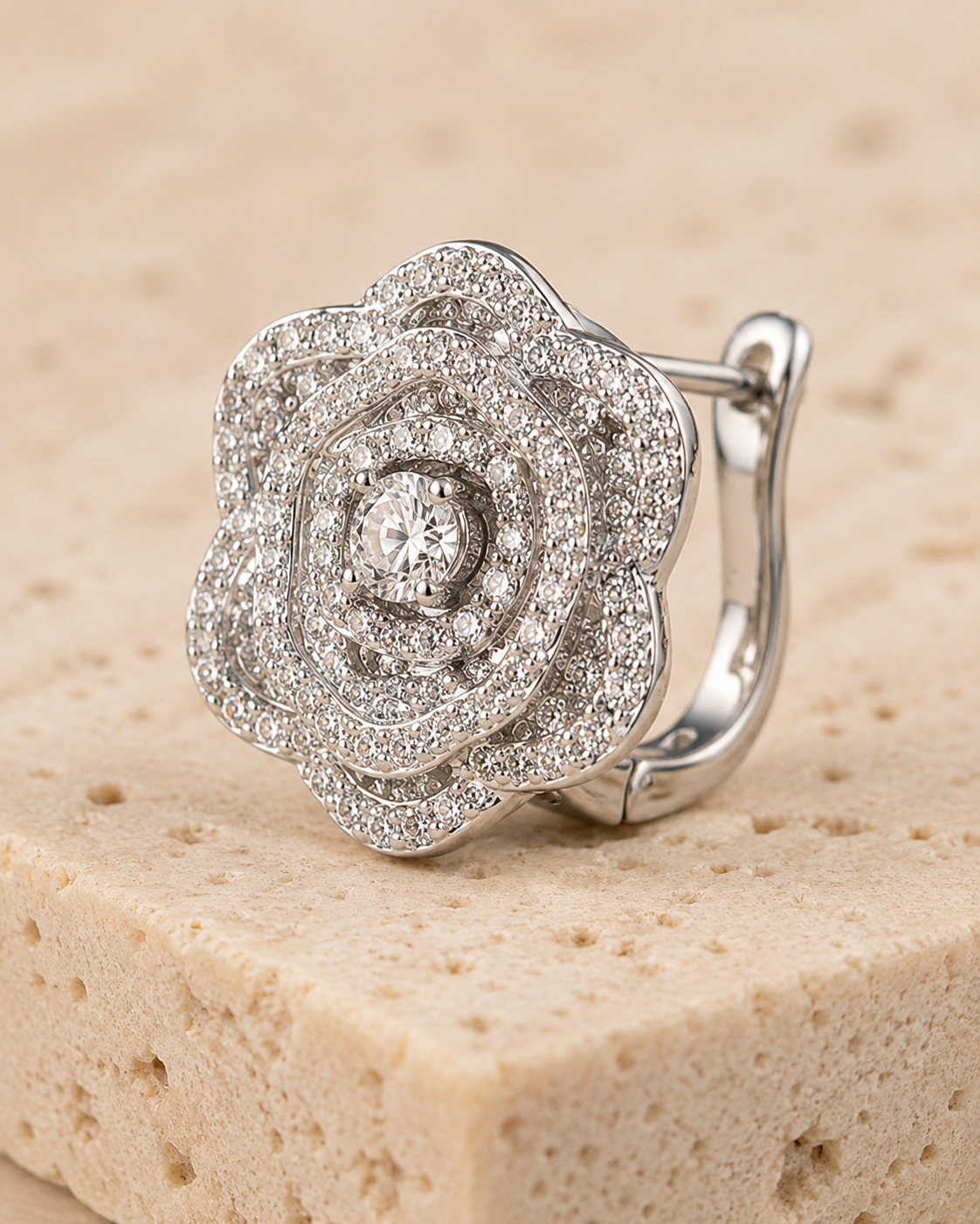 Silver Plated Rose Flower Stud Earrings
