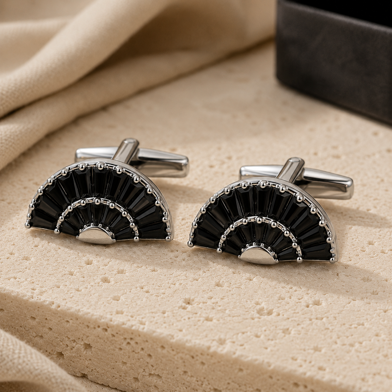 Black Fan Crystal Cufflinks