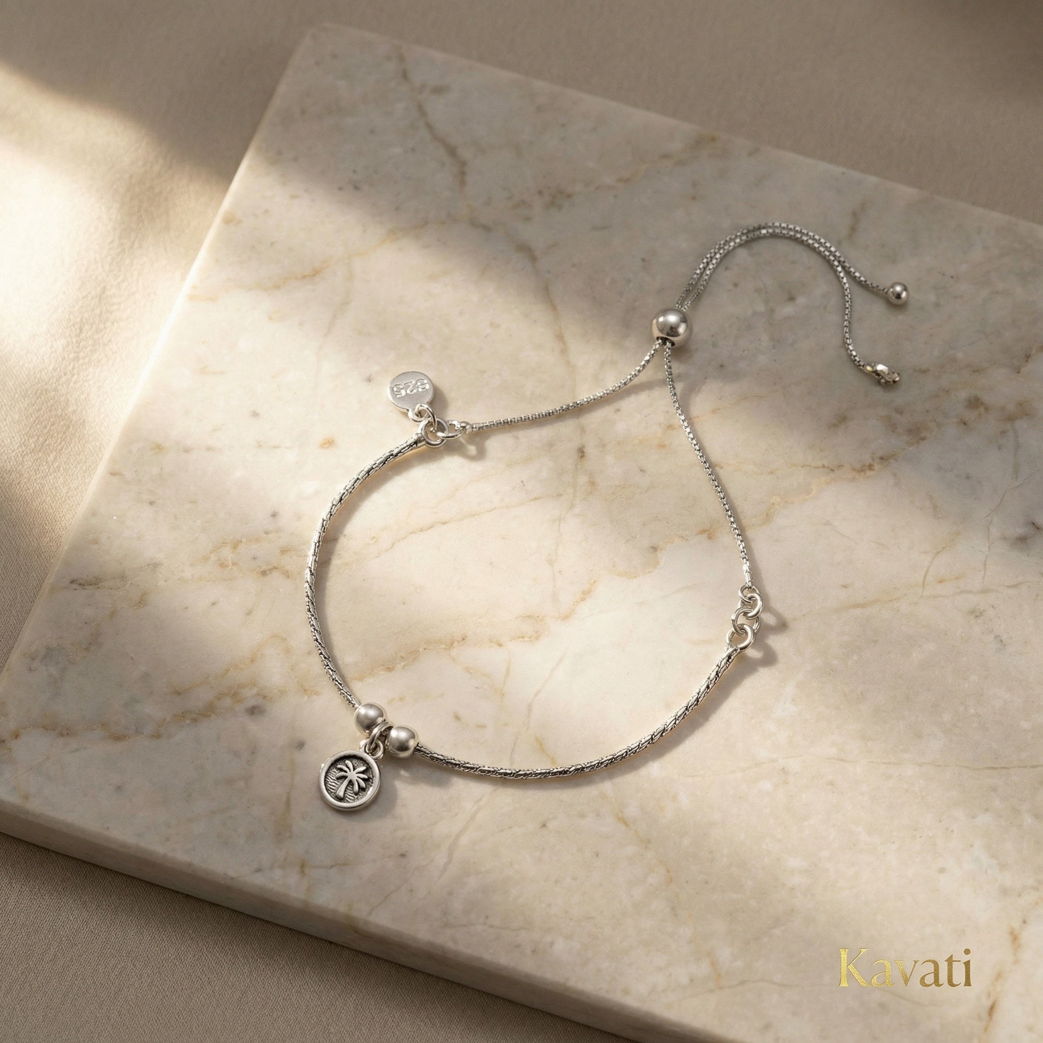 Handmade 925 Sterling Silver Palm Tree Anklet