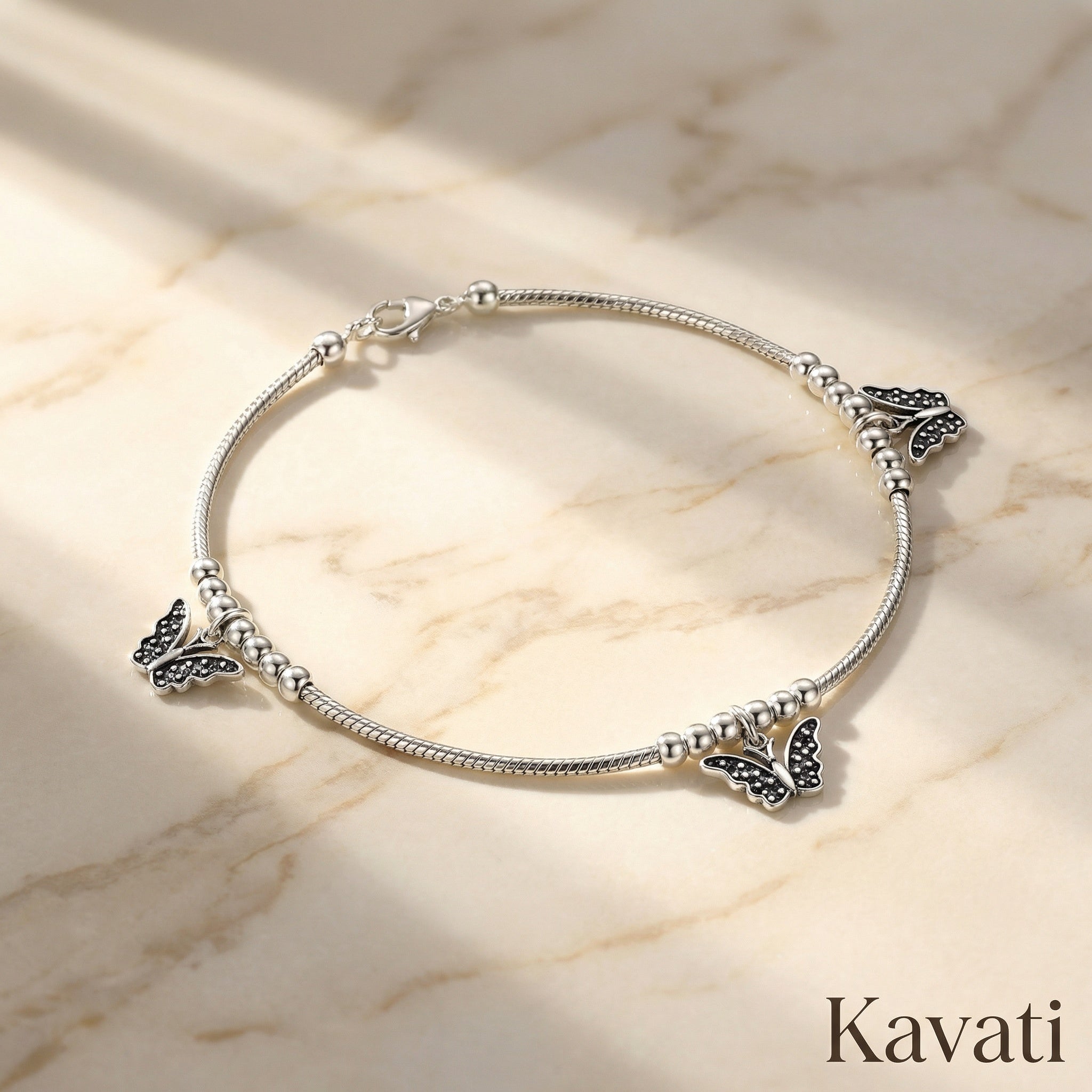 Handmade 925 Sterling Silver Butterfly Anklet