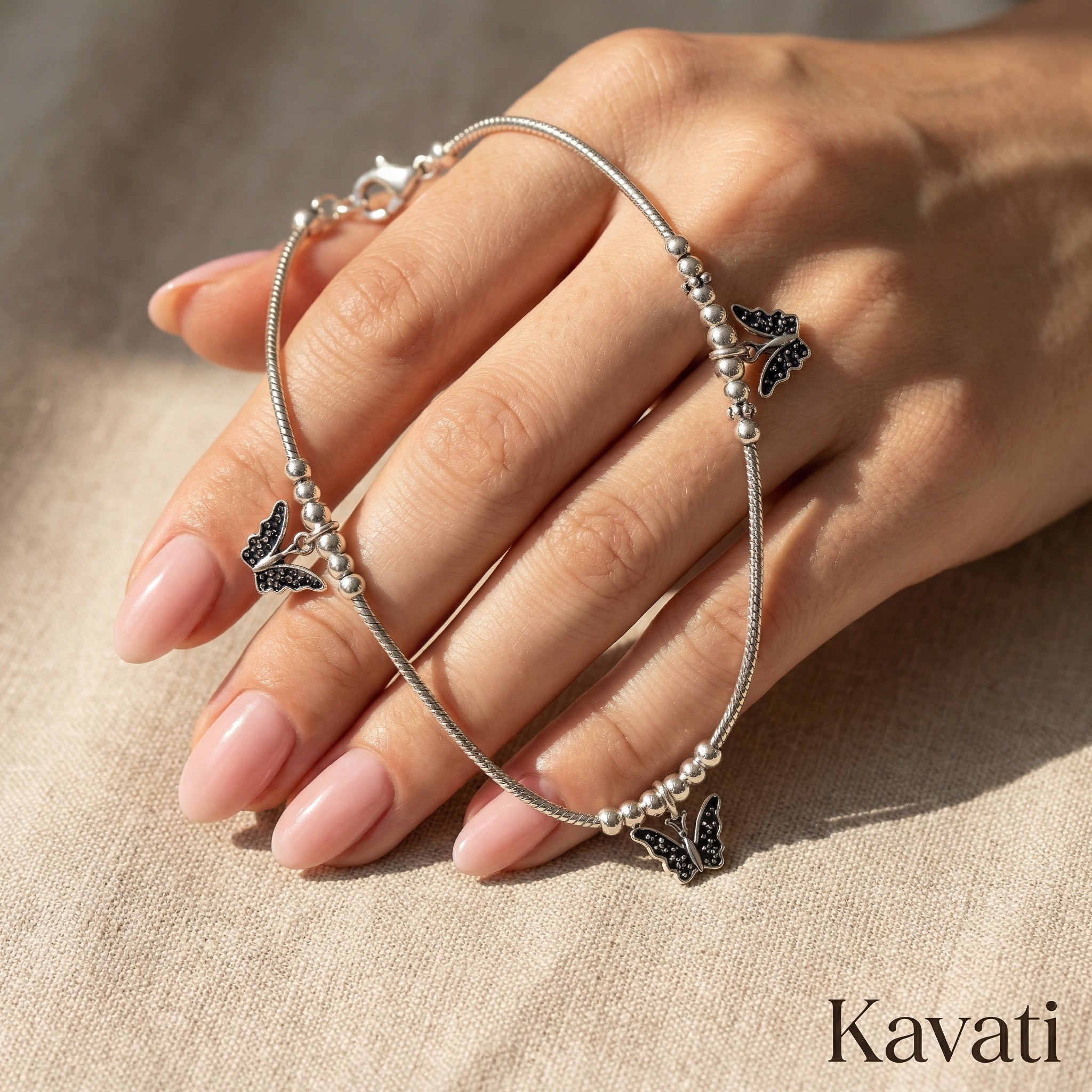 Handmade 925 Sterling Silver Butterfly Anklet