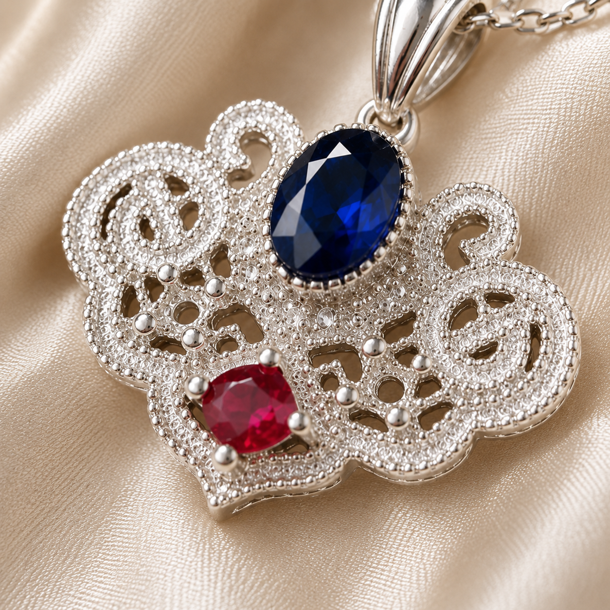 Sterling Silver Filigree Vintage Pendant Necklace