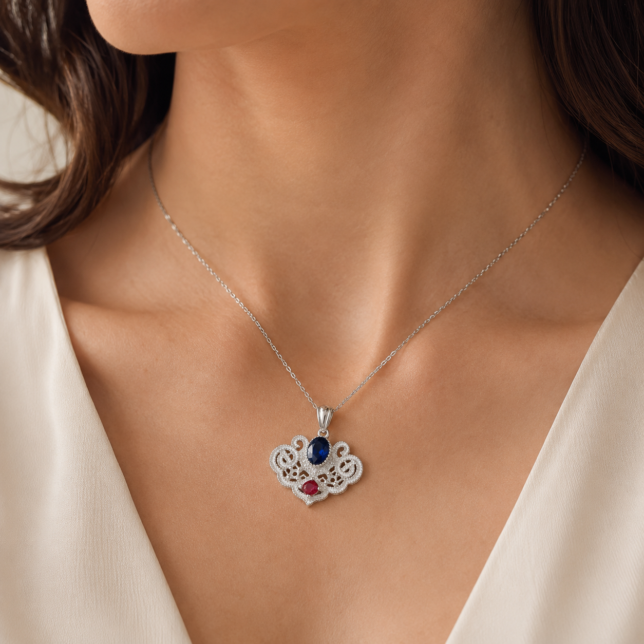 Sterling Silver Filigree Vintage Pendant Necklace