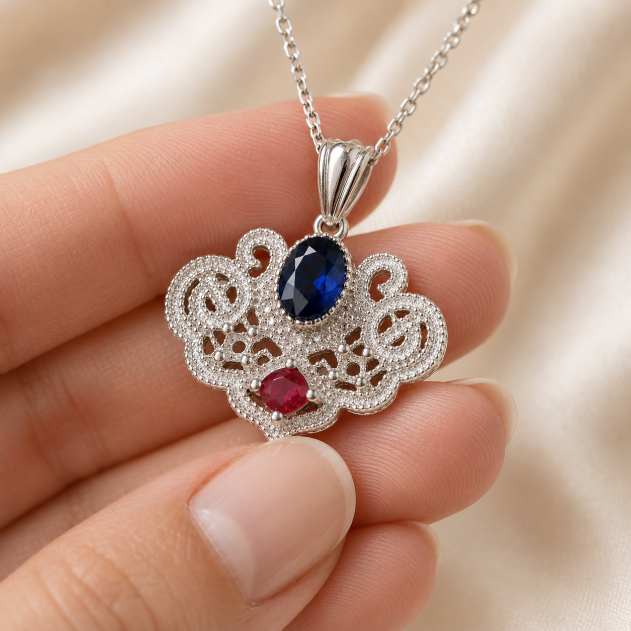 Sterling Silver Filigree Vintage Pendant Necklace